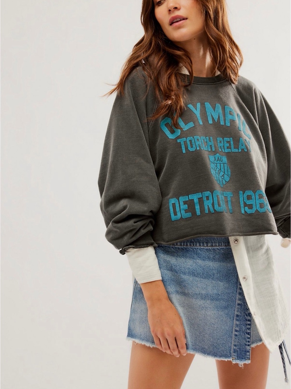 Free People The Bureau Cropped Graphic Sweatshirt Small